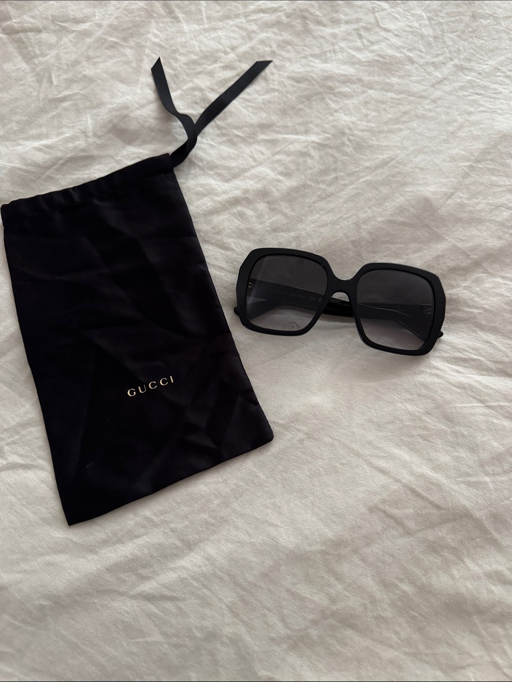 Gucci Black Oversized Square Sunglasses with Branded Pouch